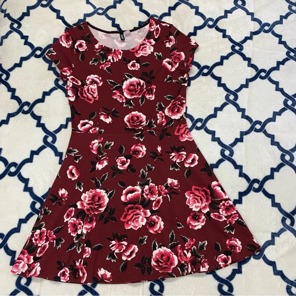 Divided Dresses & Skirts - Divided by H&M Like New Maroon Floral Fit & Flare Mini Dress size 10